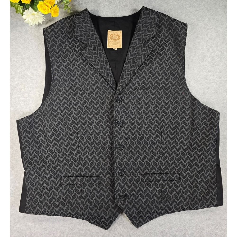 Wah Maker Frontier Clothing XL Western Black Chevron Vest Vintage Made in USA